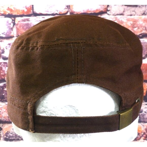 Brown Distressed Military Style Cap W/ Green Rhinestone Cross Embroidery Leader - Picture 4 of 7
